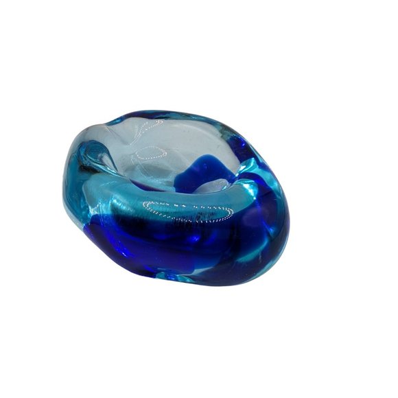 Vintage MCM Murano Cobalt Blue Sommerso Art Glass Ashtray...